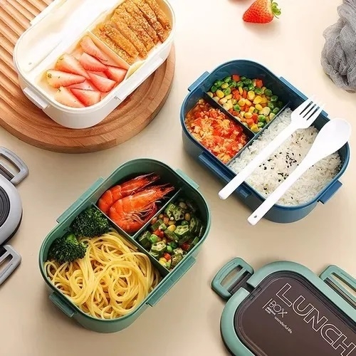 Marmita Plástica Hermética VTH 1200ml Azul Divisórias e Talheres