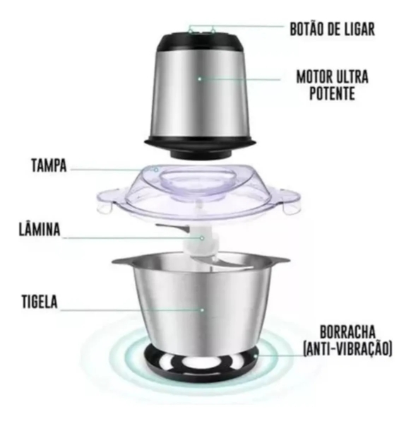Multiprocessador Elétrico p/ Carne e Legumes Prata - 2 Litros
