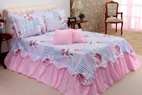 Kit Colcha Cobre Leito Belize Casal King Size Rosa 05 Peças... image 1