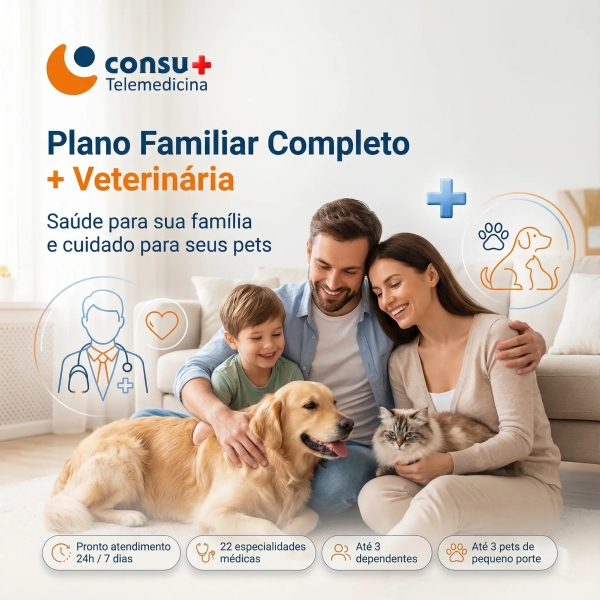 Telemedicina Familiar Completo + Veterinária - Plano Anual