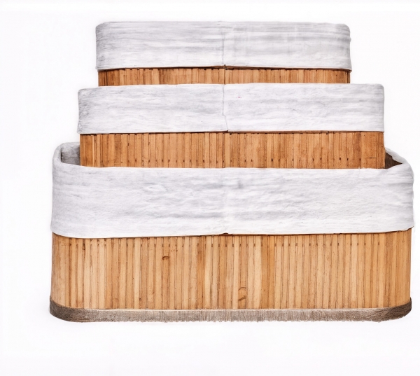 Conjunto de 3 Cestos de Bambu Organizadores Multiuso c/ Forr... image 1