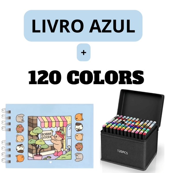 Kit Livro Colorir Urso Bob (Azul) + 120 Canetas image 1