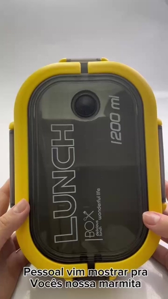 Marmita Plástica Hermética VTH 1200ml Azul Divisórias e Talheres