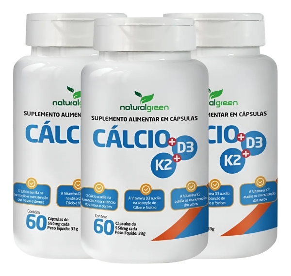 Kit 3 Unidades De Cálcio + Vit K2 + D3 180 Caps Green Sem S... image 1