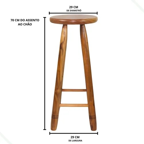 Banqueta Alta Madeira Mesas Brasil 70cm Bar Cozinha Cor Natural