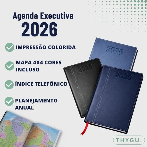 Agenda 2026 Executiva Diária Couro Anual Planner 344 Folhas