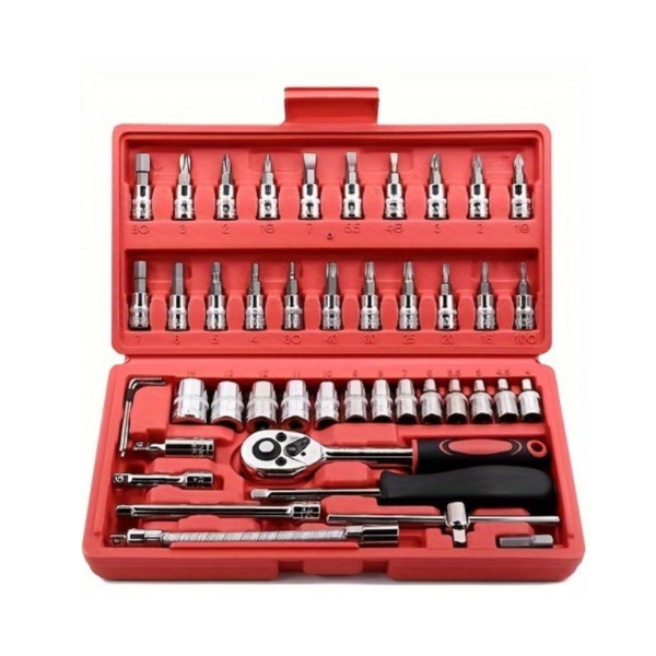 Jogo De Ferramentas com 46 Peças Soquete 1/4 Aço c/ Maleta... image 1