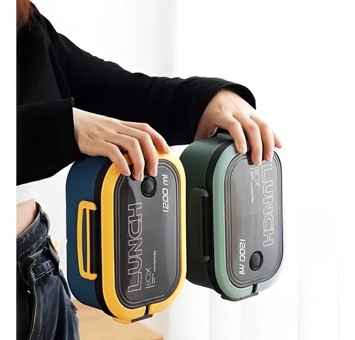 Marmita Plástica Hermética VTH 1200ml Azul Divisórias e Talheres