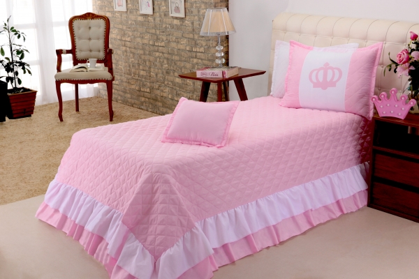 Colcha Solteiro Realeza Rosa 03 Peças image 1