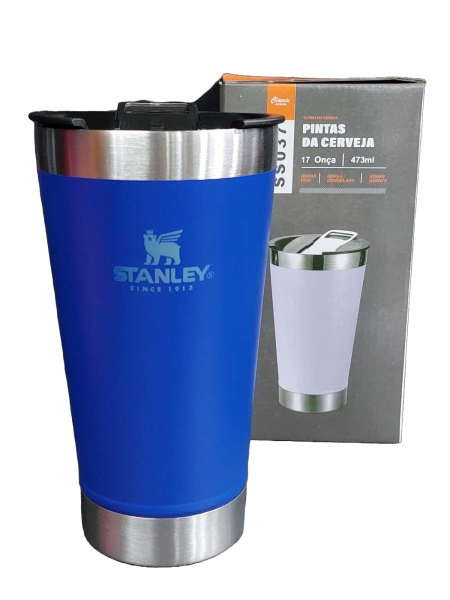 Copo Térmico Inox Cerveja, refrigerante Azul com Tampa e Ab... image 1