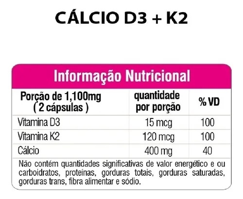 Kit 3 Unidades De Cálcio + Vit K2 + D3 180 Caps Green Sem Sabor