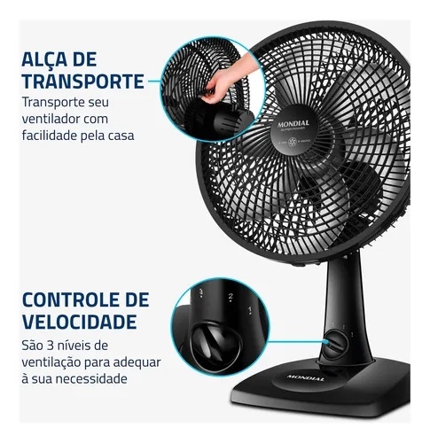 Ventilador de Mesa 30cm Super Power, Mondial, 60W - VSP-30-B Preto