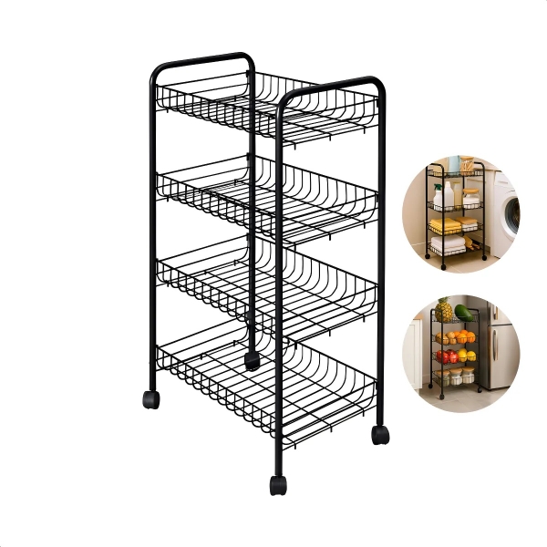 Fruteira de Chão Jhamba 4 Andares Aço Preto Cozinha Sala image 1