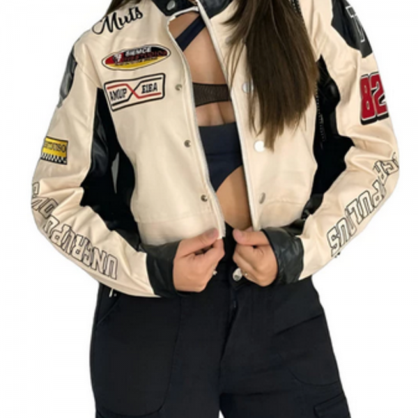 Jaqueta Muts Courino Feminina Curta Cropped Estampas Zíper image 1