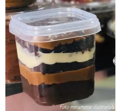 50un Pote Quadrado Com Lacre Bolo No Pote Descartável 220ml Transparente