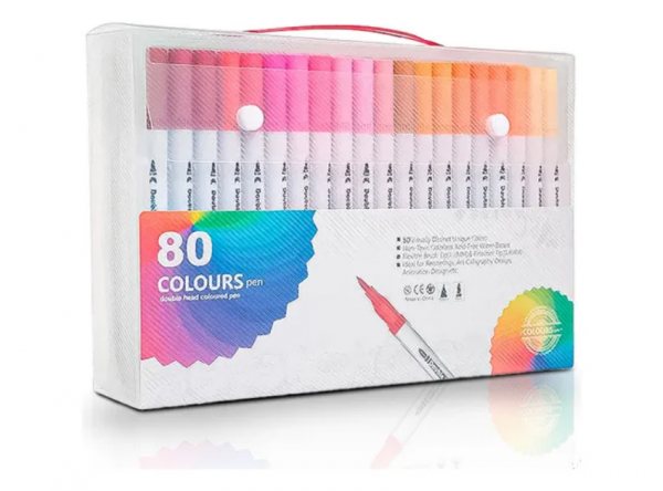 Conjunto de Caneta Colorir Desenhos Ponta Dupla 2 Traços 80... image 1