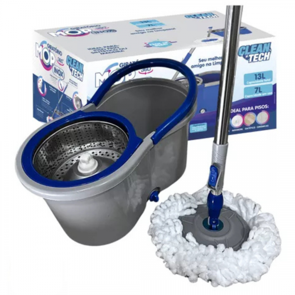 Mop Giratorio 360° Cesto Inox Clean Tech 13 Litros image 1